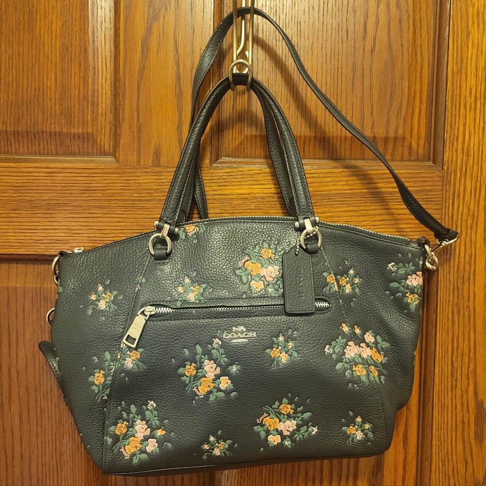 Coach Prarie Satchel Crossbody Bag Leather Rose Bouquet Floral Print Handbag